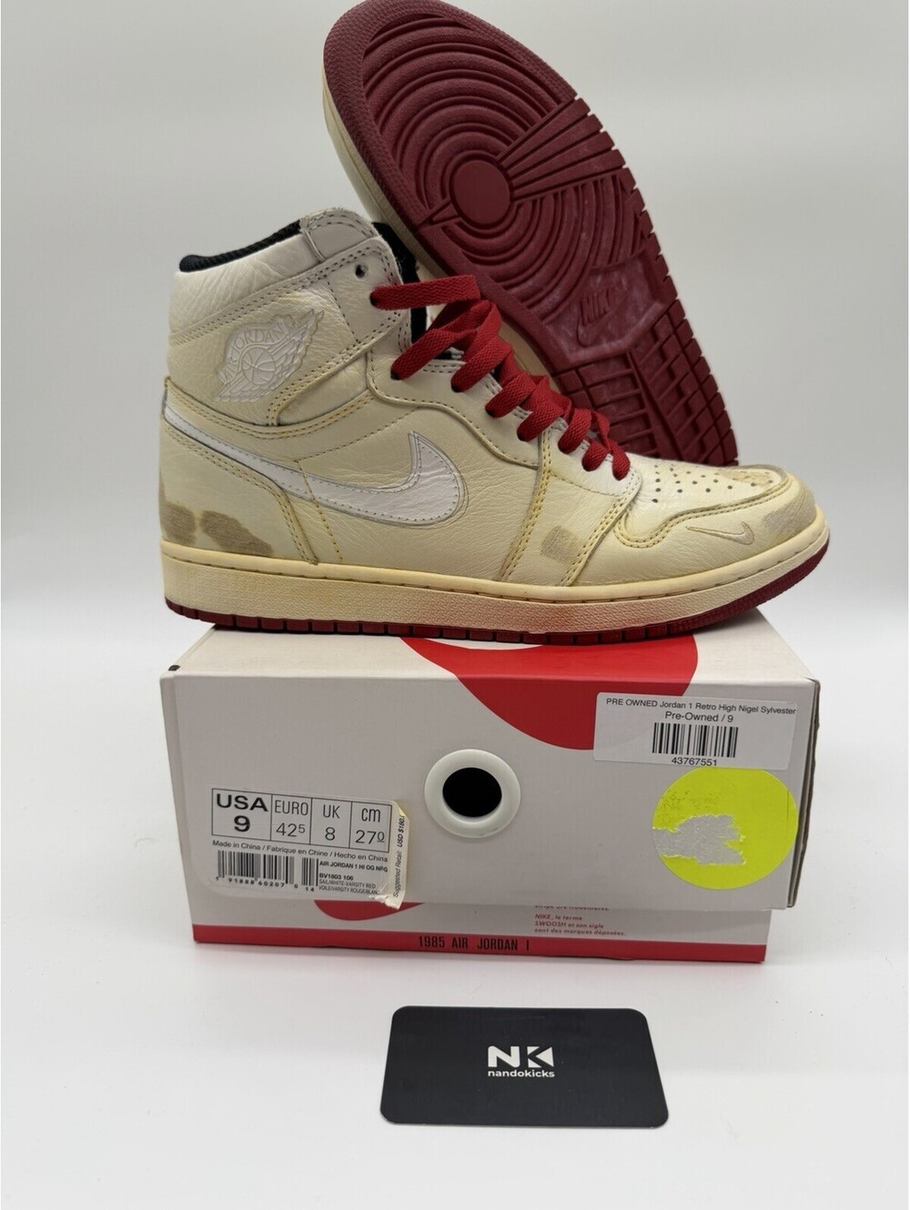 Nike Air Jordan 1 Retro High OG Nigel Sylvester Sail/White-Red BV1803-106 Size 9